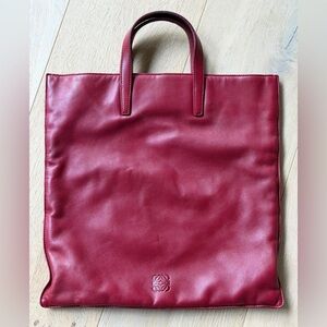 Loewe Vintage Lambskin Anagram Tote Burgundy Red Soft Leather Minimalist Bag